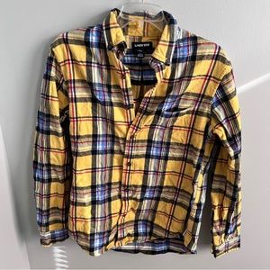 Lands End Mens Yellow Plaid Button Down size small